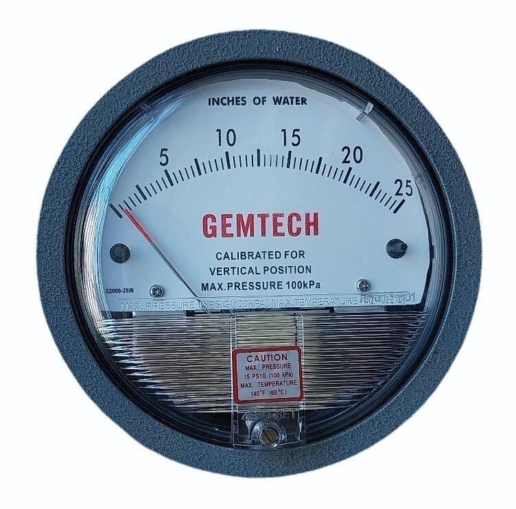 GEMTECH Differential Pressure Gauge 4 Inch Dial