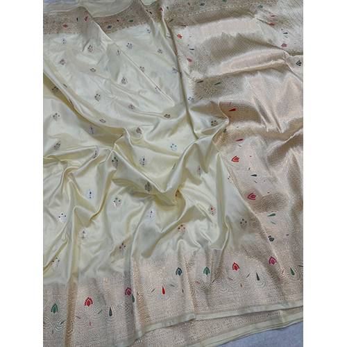 Beautiful Banarasi pure katan silk saree silver and gold zari meenadar boder handloom kadwa weaving