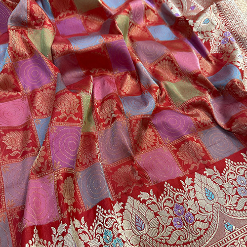 Beautiful Banarasi Pure Katan Silk Saree Fancy Designer Handloom Kadwa Weaving - Color: Multi Color