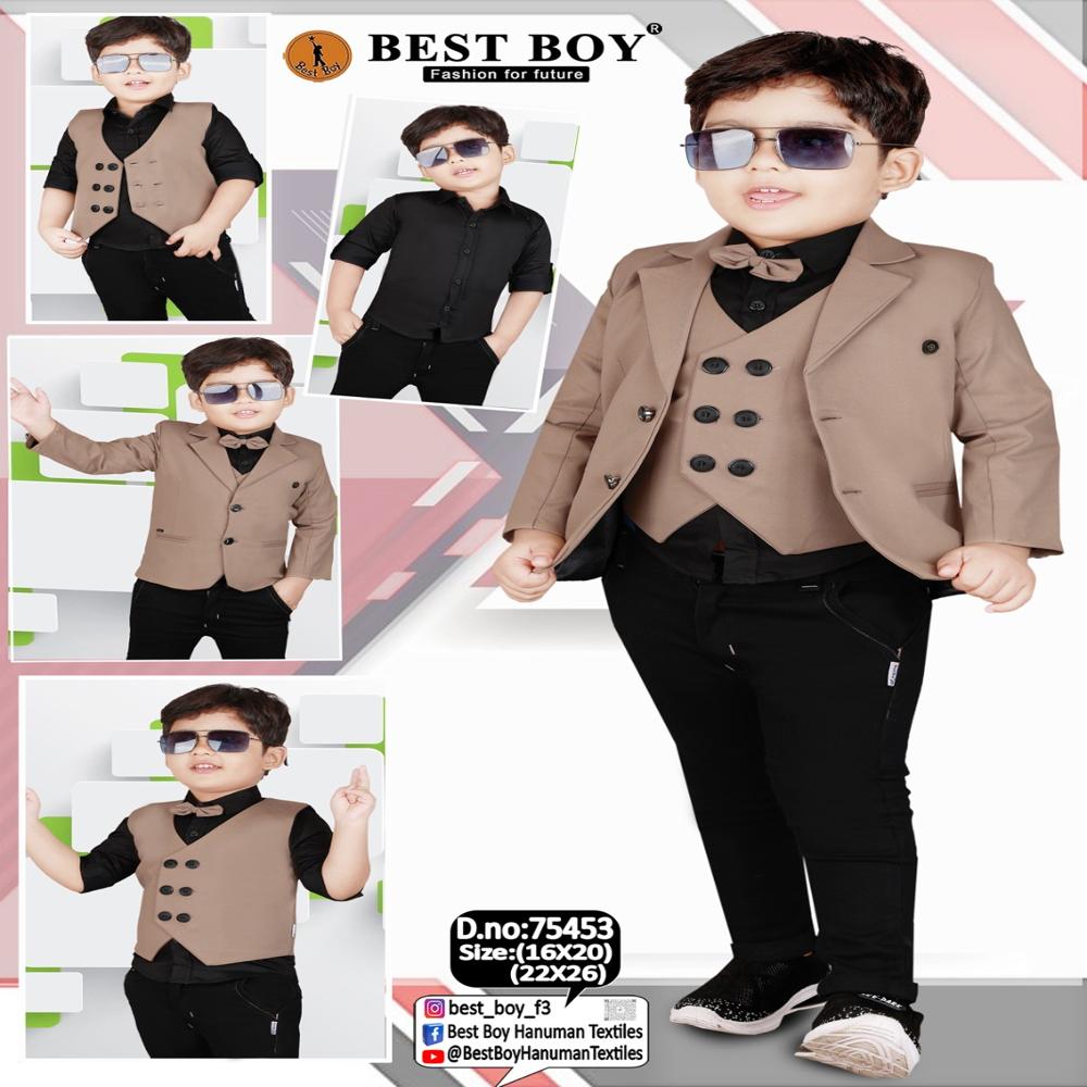 Stylish Kids Tuxedo Suit  Beige & Black Combo