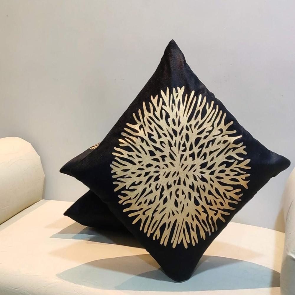 Velvet Gold Print Cushion Cover - Color: All Color