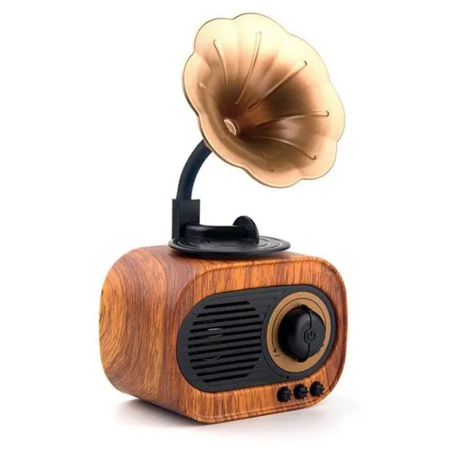 Gramophone Bluetooth Speaker With Power Bank - Color: Wooden