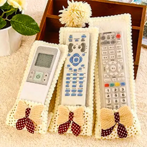 3 Pcs Cloth Tv Ac Remote Cover Set - Color: Off White