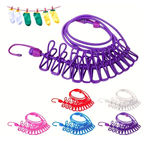 Cloth Drying Rope Wire With Clips - Color: Multicolor