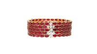 72.51 CT Natural Ruby & Diamond Statement Bracelet, 18K Yellow Gold