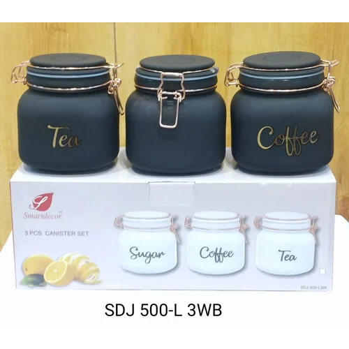 Glass Storage Jar 500 Ml 3 Pc Set - Color: Black