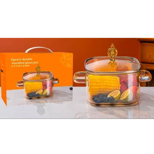 Q8772-1H Amber Colored Square Casserole - Capacity: 2.2 Ltr