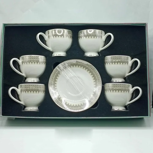 Vigneto Cups And Saucer Set Of 12 Pcs - Color: White