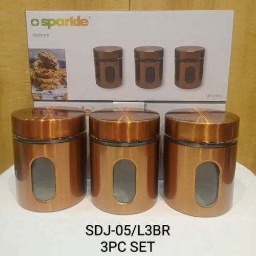750 Ml Ss Round Glass Storage Jar Set Of 3 Pcs - Features: Durable