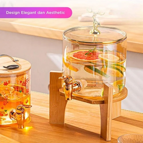 2.6 LTR Glass Water Dispenser with Wooden Stand