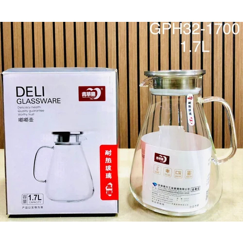 Glass Water Juice Jug With Lid - Capacity: 1.7 Ltr