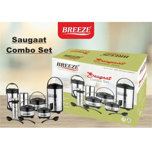 Ss And Bpa Free Plastic Black Breeze Suagat Combo Pack Gift Set - Color: Silver