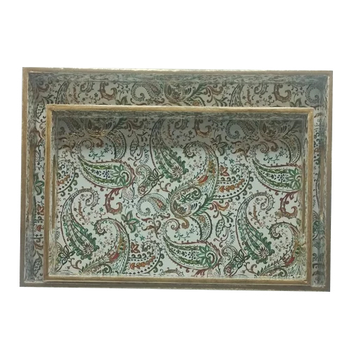 Wooden Rectangle Serving Tray Set Of 2 Pcs - Size: (14X14X2.5) Inch