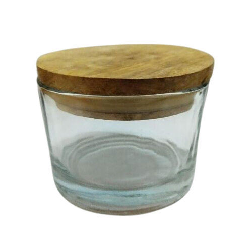 glass candle holder with wooden lid