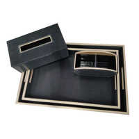 Leather Tray And Tissue Box Set - Color: Black