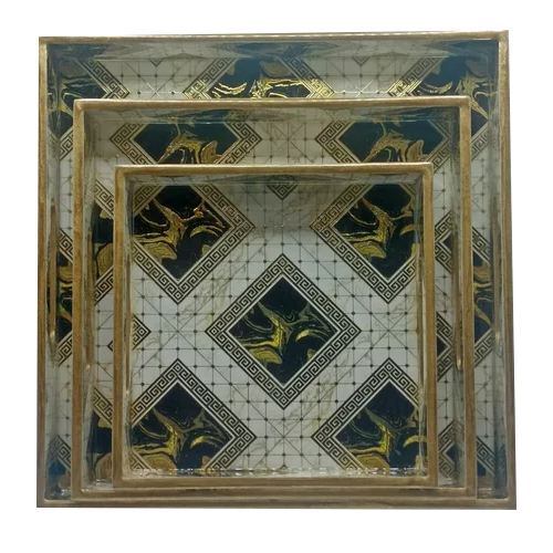 Wooden Square Tray Set Of 3 - Size: (16X16X1.5) Inch