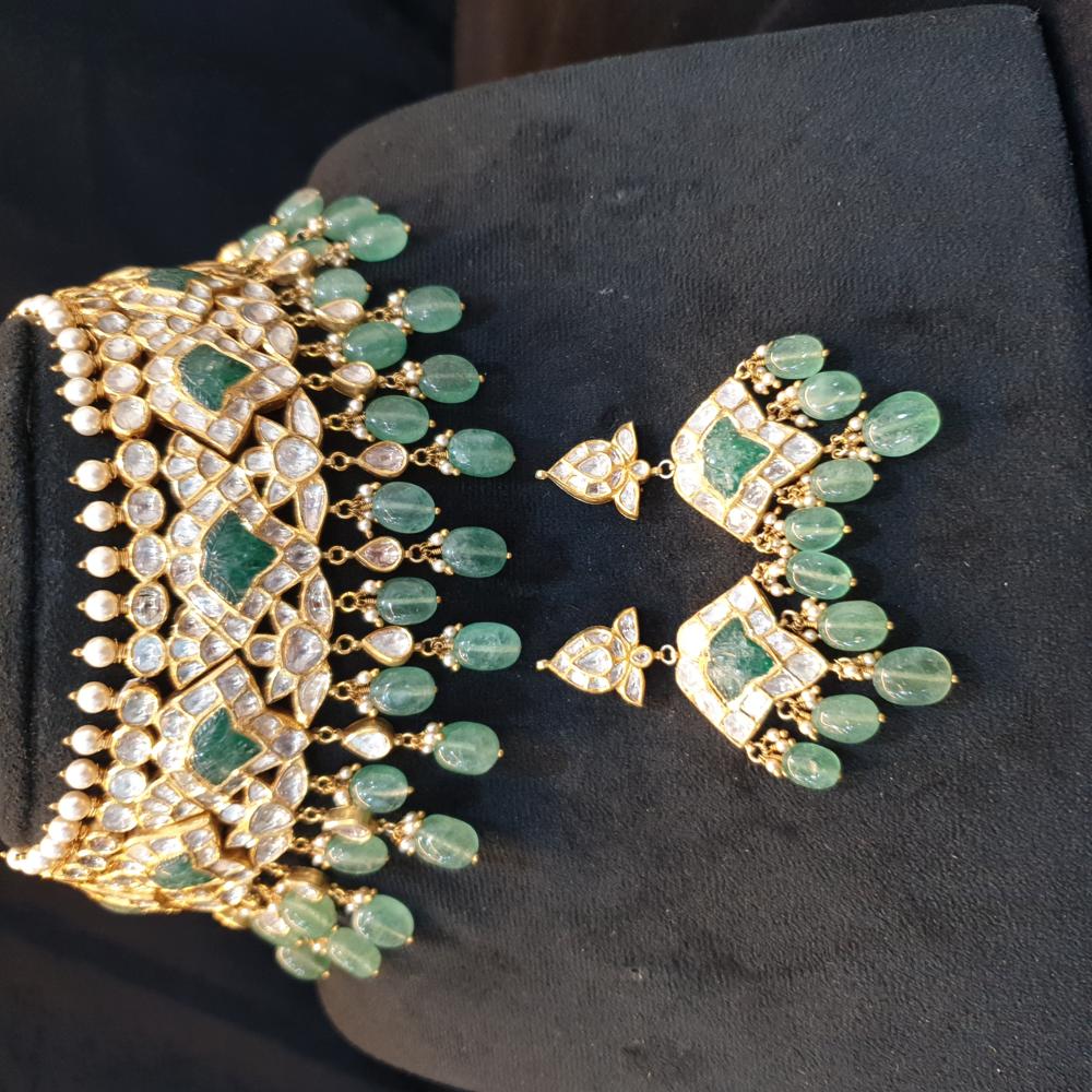 Gold Uncut Polki Diamond Choker Set - Color: Different Available