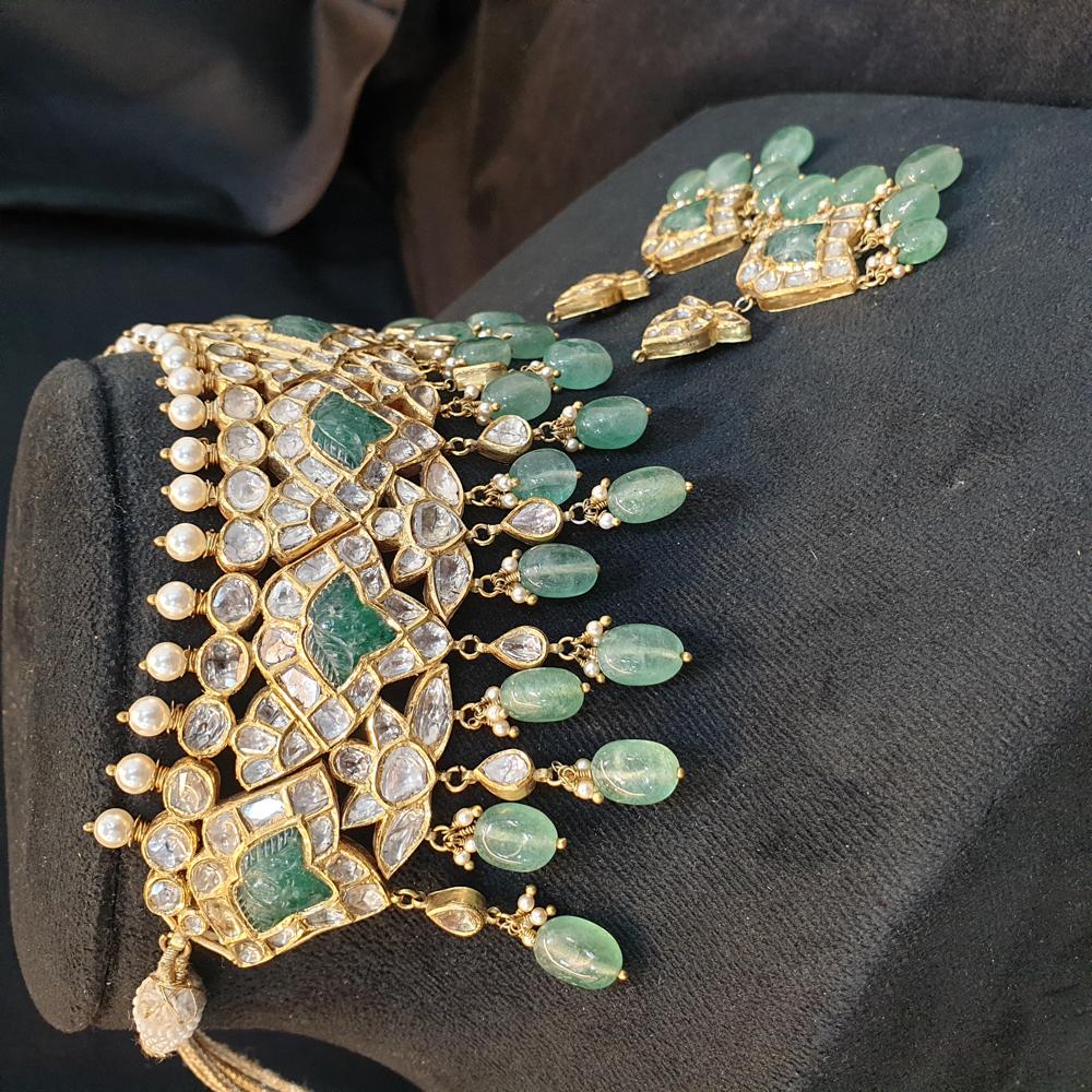 Gold Uncut Polki Diamond Choker Set - Color: Different Available