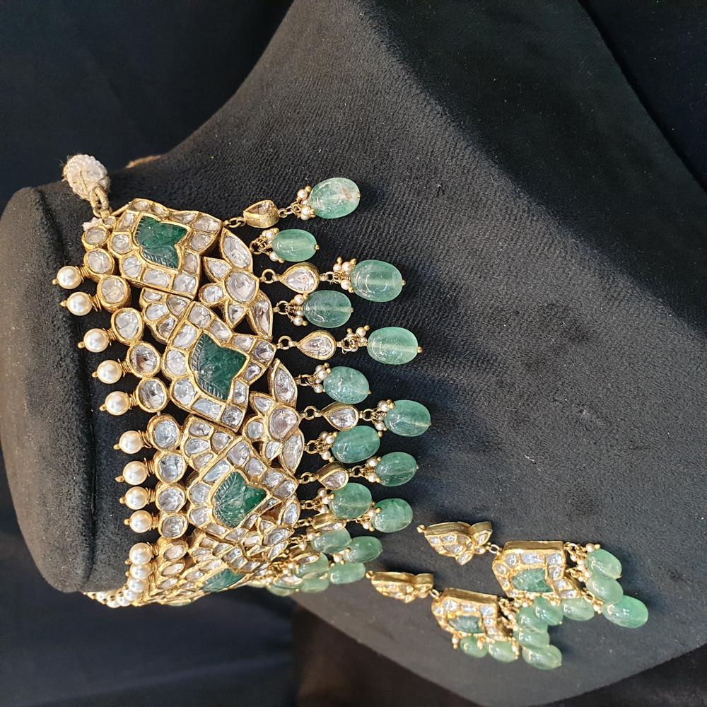 Gold Uncut Polki Diamond Choker Set - Color: Different Available