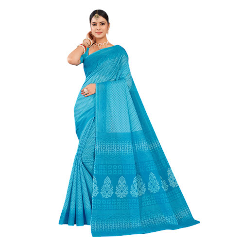 D No-14961 Pure Cotton Printed Saree With Blouse Piece - Color: Different Available