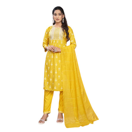 PE 1003 Yellow Color Printed Suit