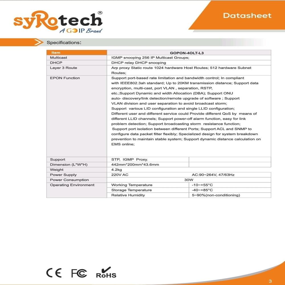 Syrotech 4 Port Gepon Olt L3 - Application: Networking