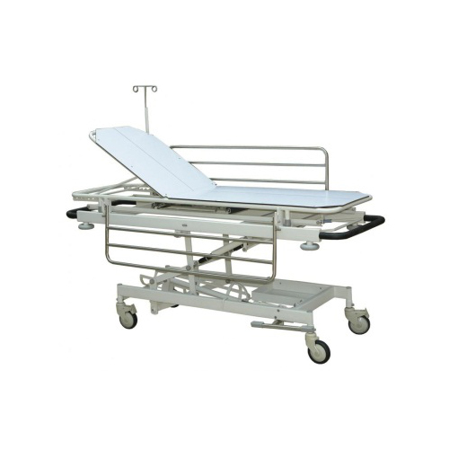 Emergency Stretcher Trolley - Mild Steel Frame with Aluminium Side Rails, 1900x550x550-900 mm, Trendelenburg Positioning, Collapsible Rails, Locking Swivel Castors