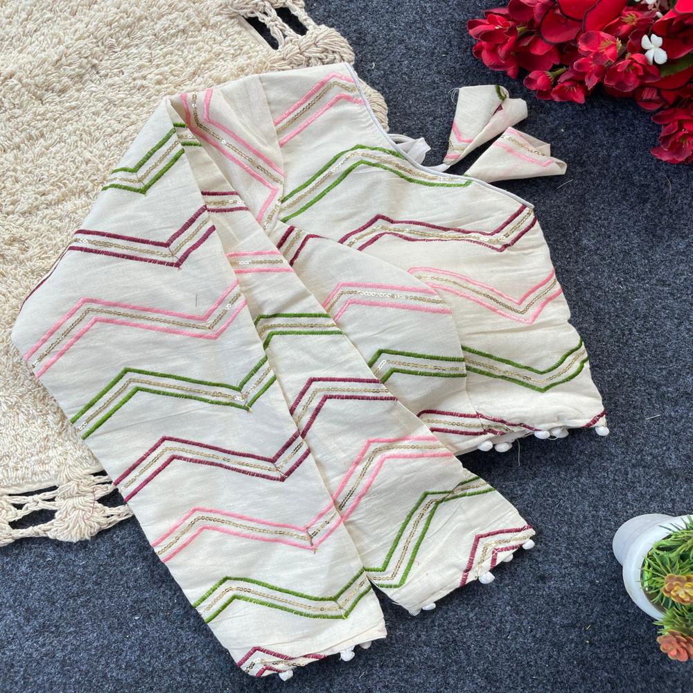 Designer Pure Khadi Cotton Blouse - V Neck, Short Sleeve, Sizes 36/38/42, Off-white Chevron Pattern | Ideal For Formal And Casual Wear, Special Occasions