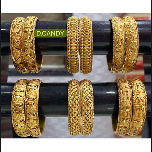D Candy Brass Bangles, Gold Plated  Brass Bangles