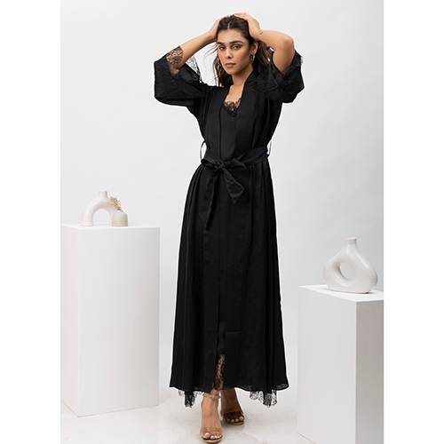 Virgin Lace Full Length Satin Robe Set