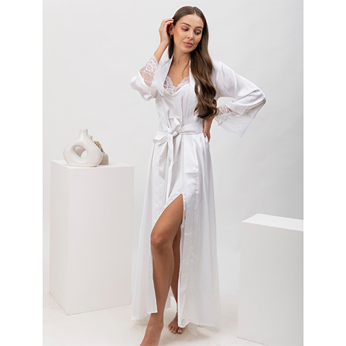 Pure White Robe Pure Cotton Full Length Satin Robe Set - Color: White at Best Price in ...