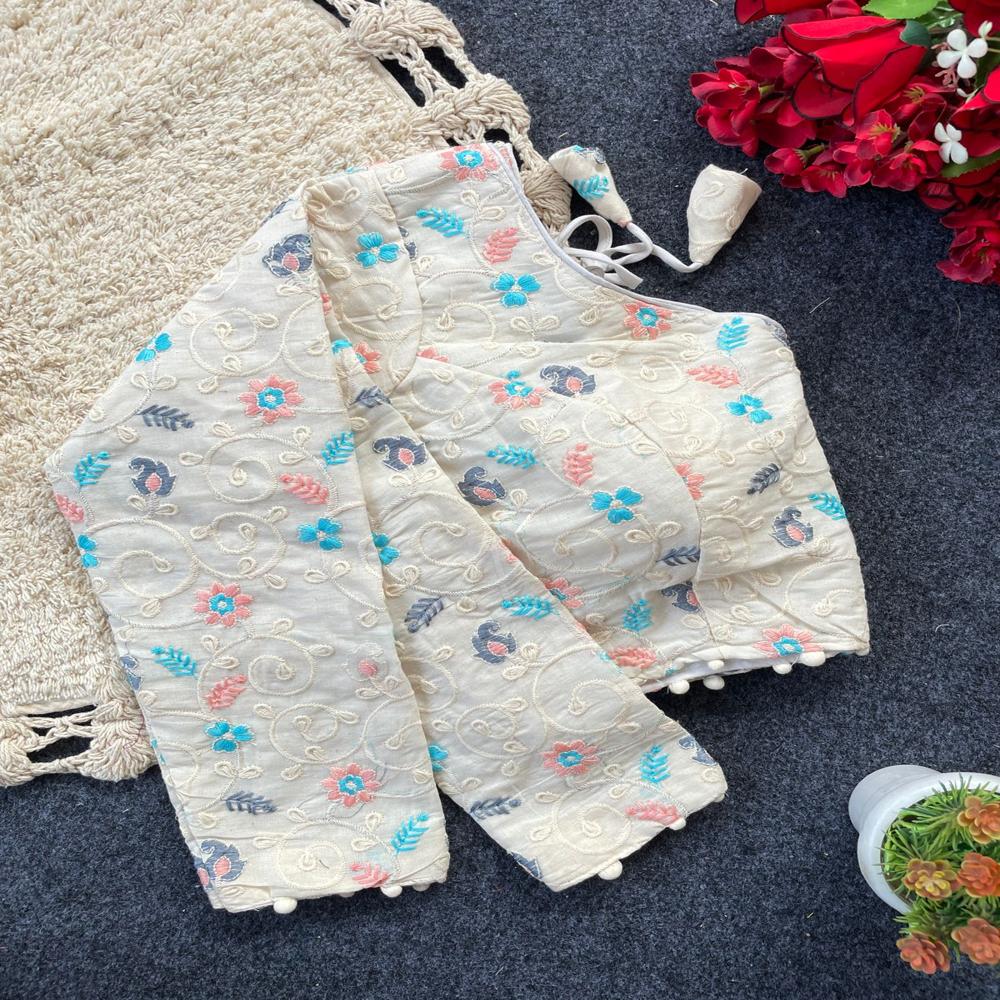 Trendy Pure Khadi Cotton Blouse - Color: White