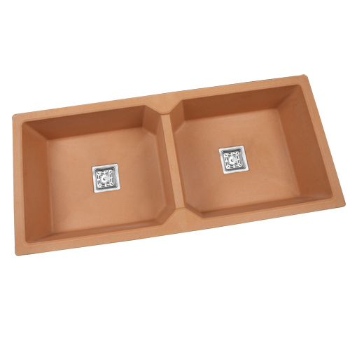 Double Bowl Peach Ivory Quartz Kitchen Sink
