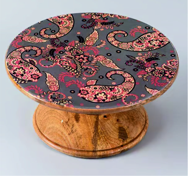 Printed Designer Ooden Cake Stand - Color: Brown