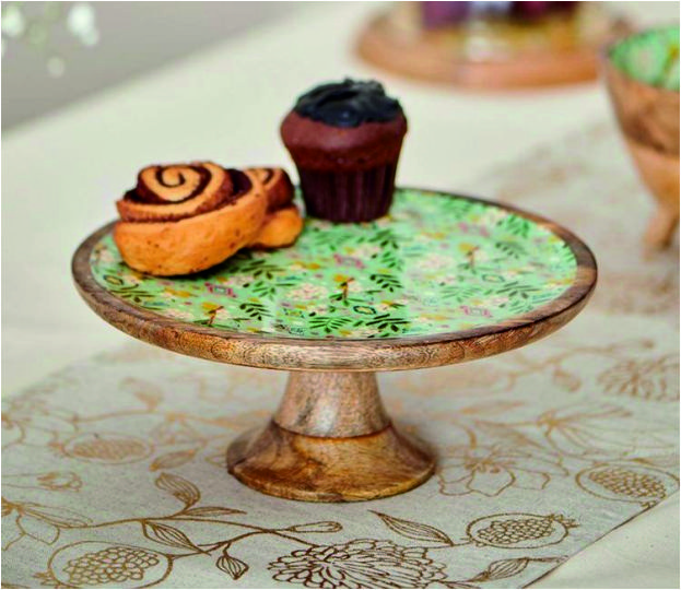 Printed Designer Ooden Cake Stand - Color: Brown