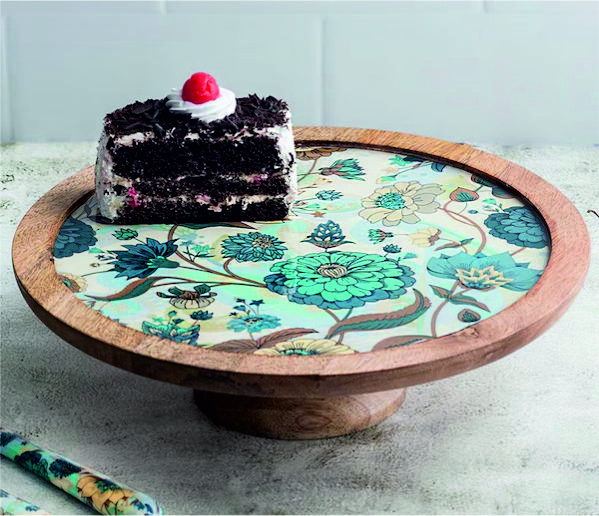 PARRAOT GREEN PRINTED WOODEN CAKE STAND
