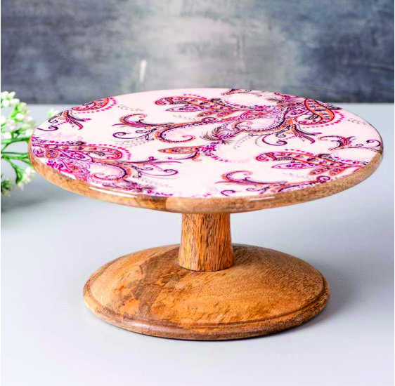 PARRAOT GREEN PRINTED WOODEN CAKE STAND