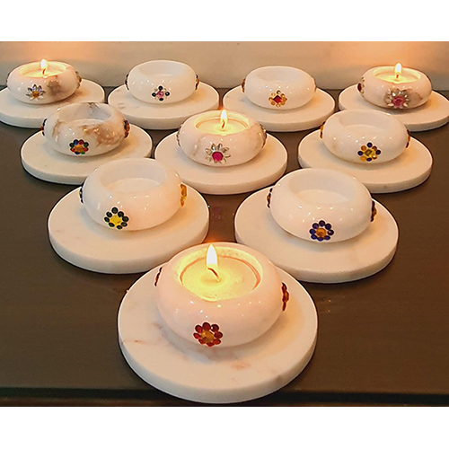 Marble Round Shape Decorative Tealight Candle Holders - Color: White