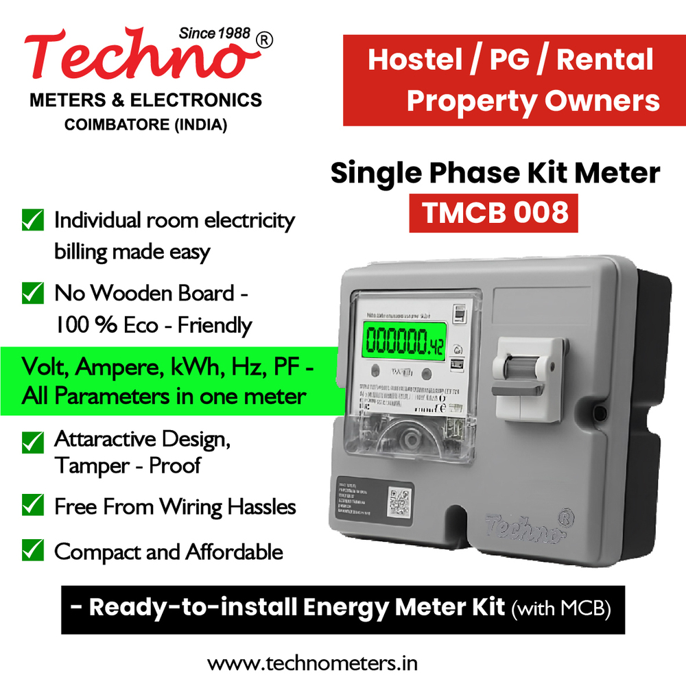 Techno Single Phase Energy Meter With Box And Mcb