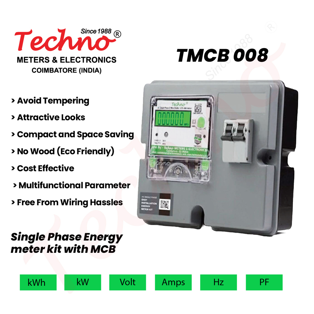 Techno Single Phase Energy Meter With Box And Mcb