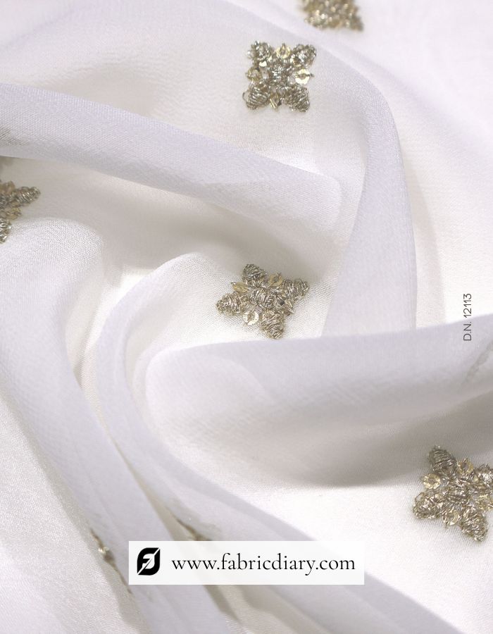 Designer Georgette Embroidered Zari Work Butti Fabric