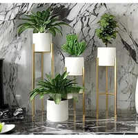 Metal Indoor White Planter Set - Color: Golden