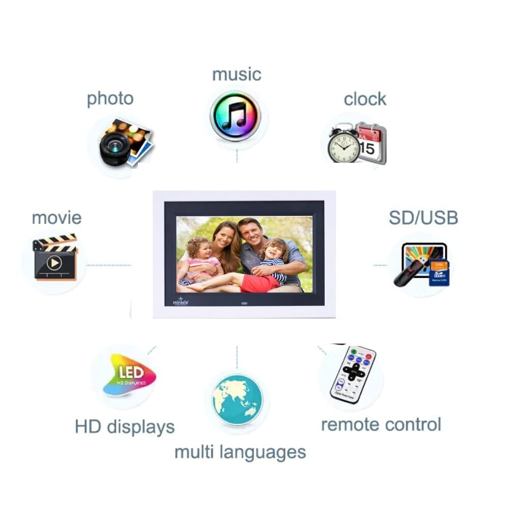 7 Inch Ips Wooden Digital Photo Frame - Color: Black