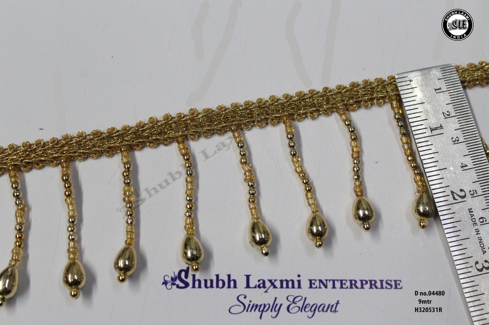 Fancy Golden Moti Latkan Lace