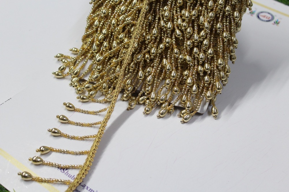 Fancy Golden Moti Latkan Lace
