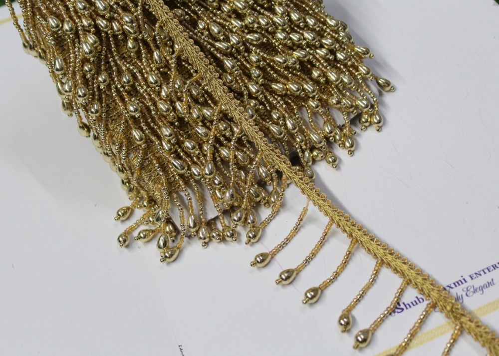Fancy Golden Moti Latkan Lace