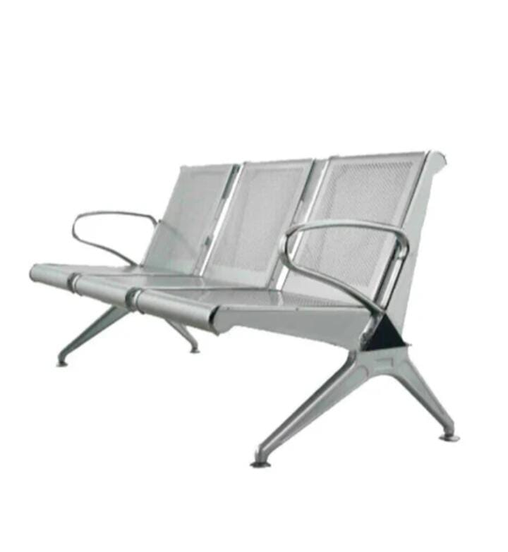 OM WOODS FULL STAINLESS STEEL FRAME 304 GRADE 3 SEATER  WAITING CHAIR 