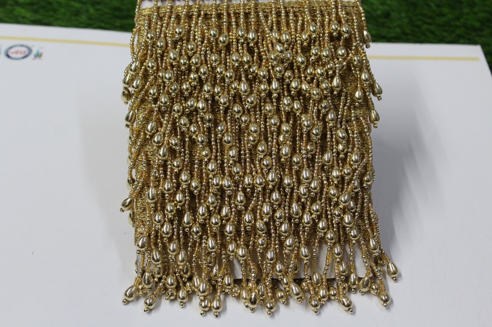 Fancy Golden Moti Latkan Lace