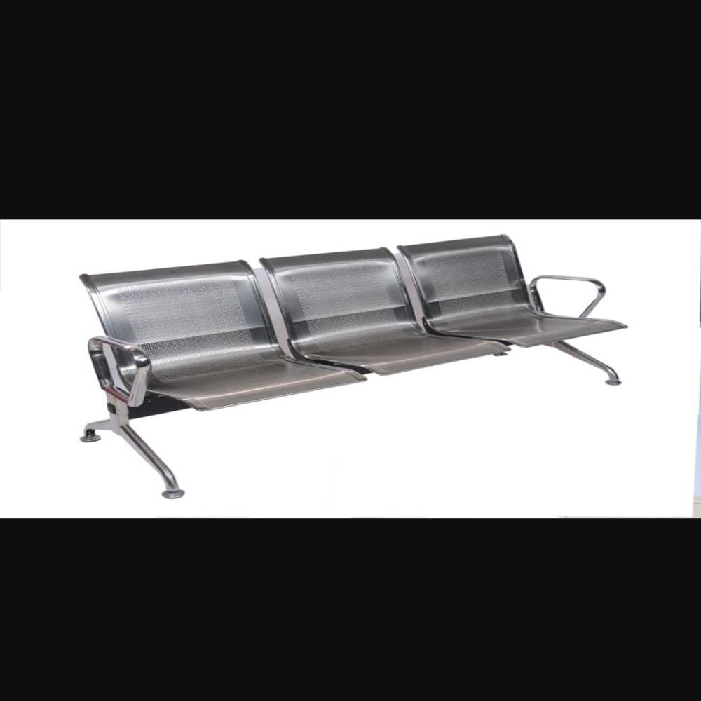 OM WOODS FULL STAINLESS STILL FRAME  202 GRADE METAL BLACK COATING 3 SEATER WAITING CHAIR 