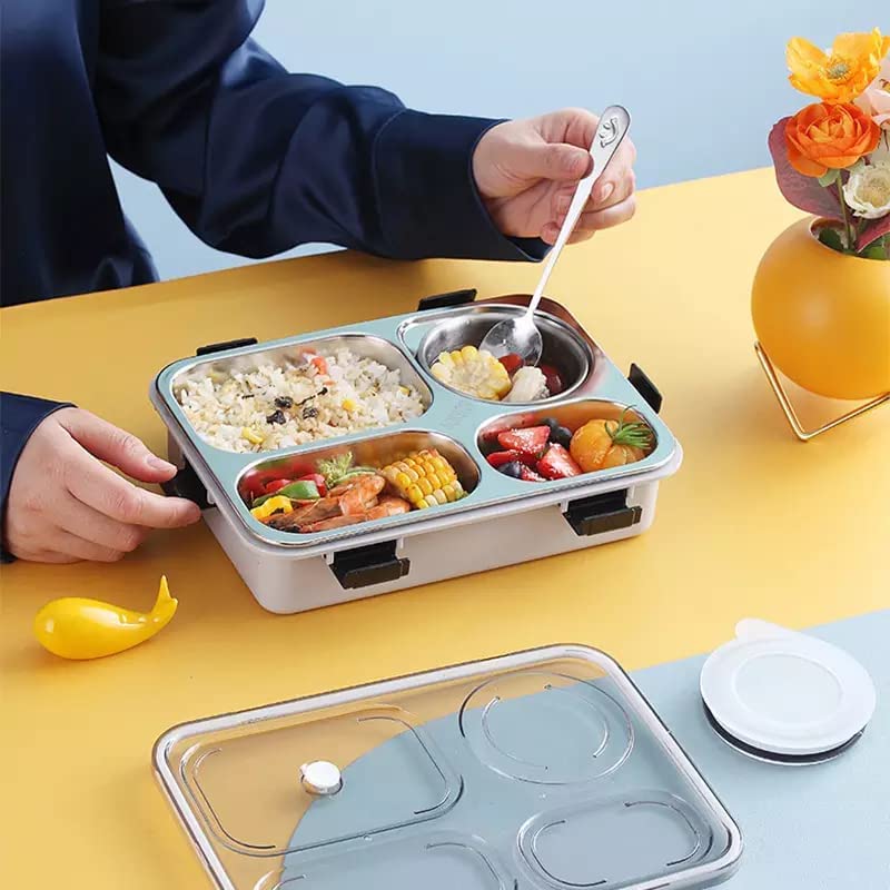 4 Compartment Lunch Box - Color: Silver